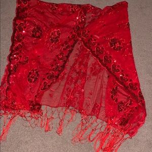 Red Sheer Sequin Fringe Kimono